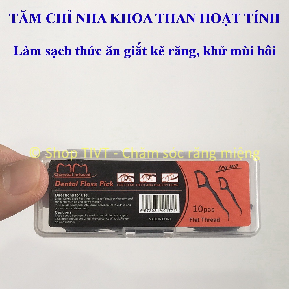 Tăm răng nhựa 2 đầu: đầu tăm và đầu chỉ nha khoa để vệ sinh chân răng, bề mặt răng, lấy ra thức ăn giắt khe kẽ răng-TIVT