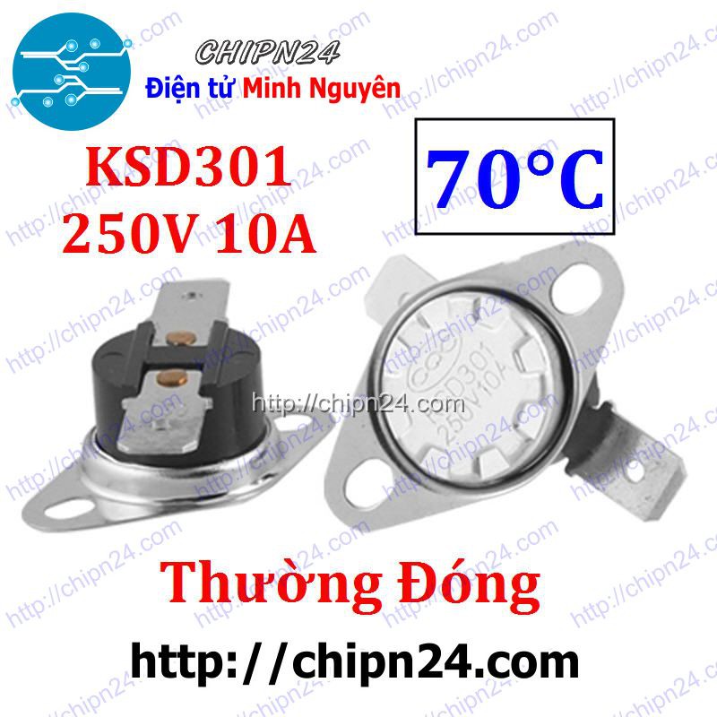 [1 CÁI] (F72) Cầu Chì Nhiệt KSD301 Thường Đóng 70 Độ (10A 250VAC)