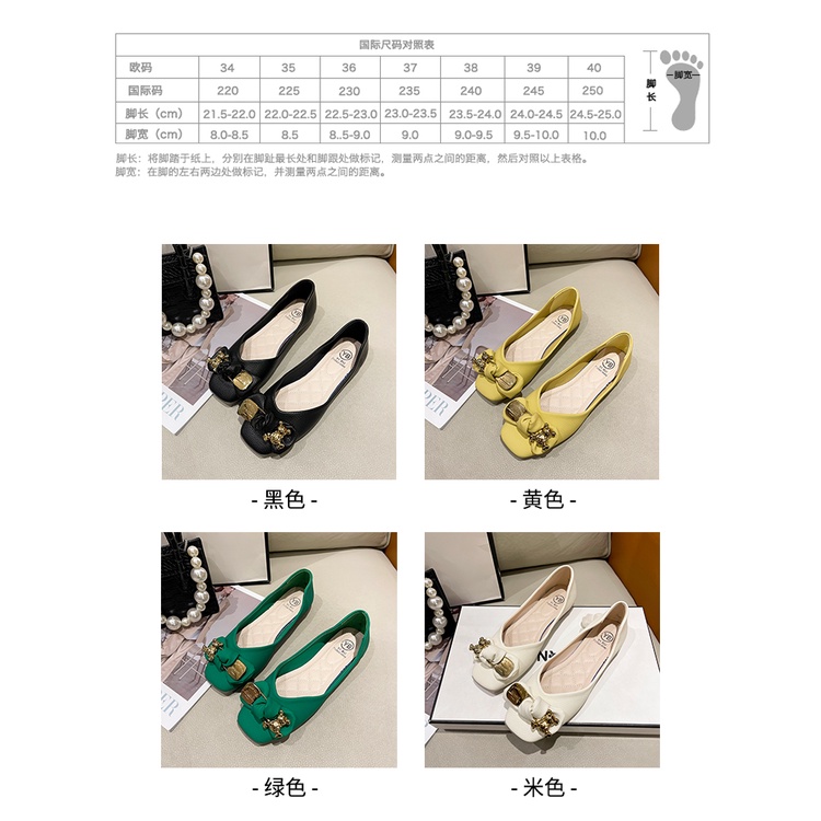 Giày búp bê miệng nông đế mềm đính nơ và gấu hoạt hình phong cách Hàn Quốc dễ phối đồ xinh xắn