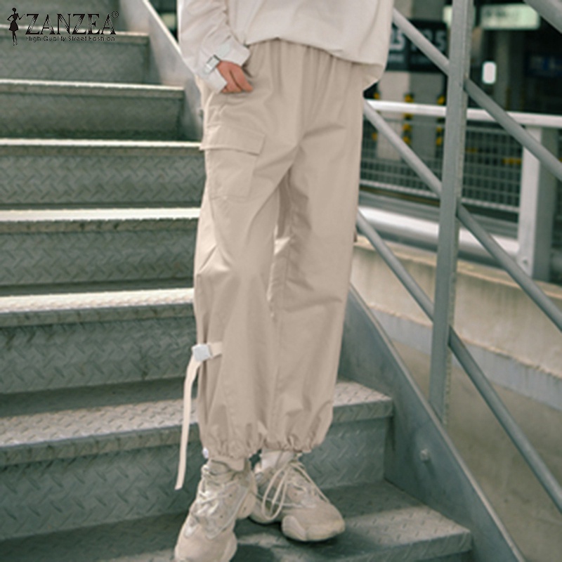 Quần dài ống rộng Zanzea lưng thun co giãn phong cách hàn quốc thời trang cho nữ