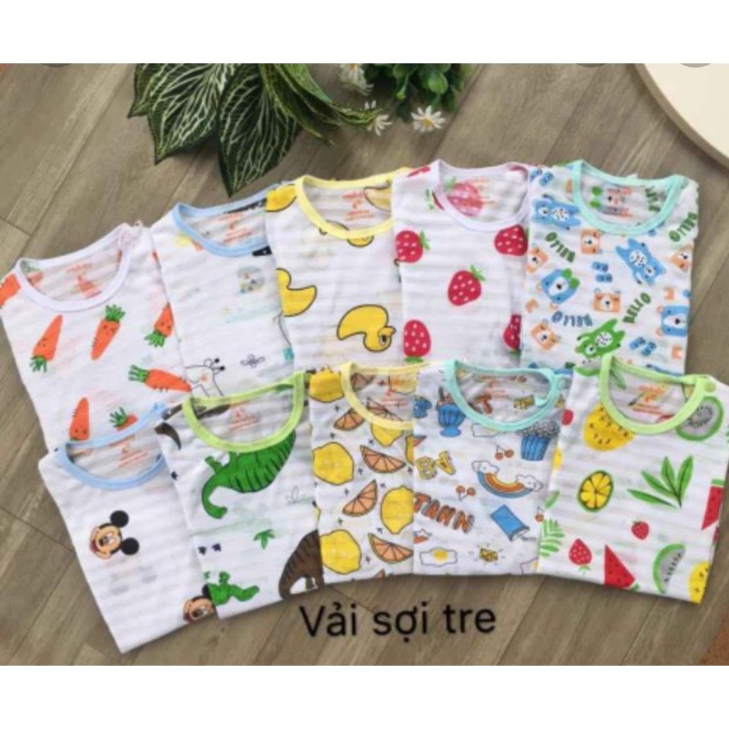 Bộ cộc tay chất cotton sợi tre mềm mát họa tiết dễ thương cho bé