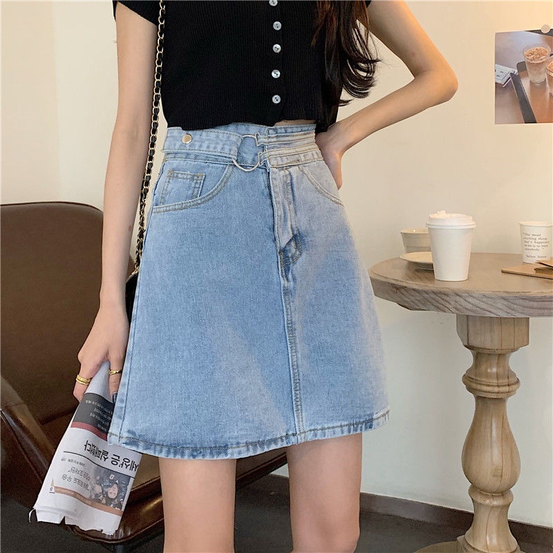 COZOK Chân váy jean Lưng Cao Thời Trang Hàn Quốc