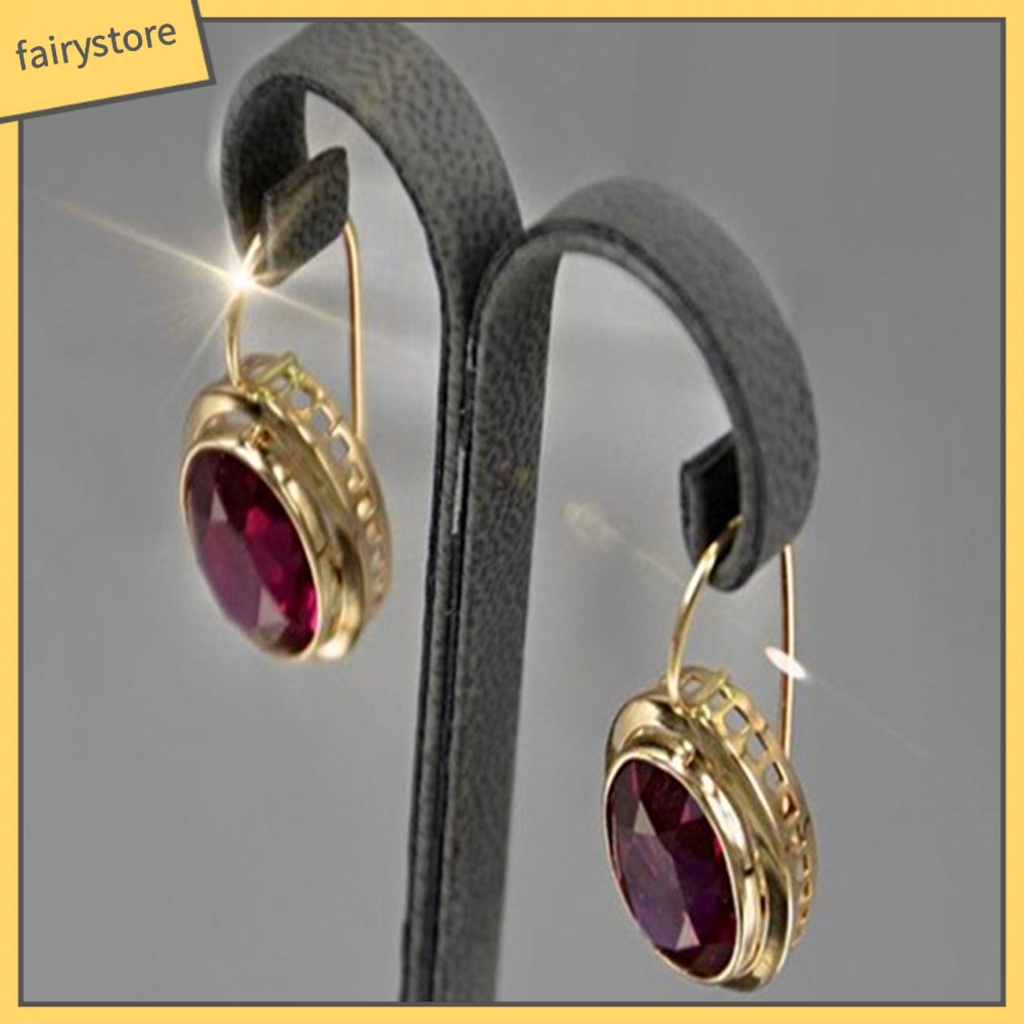 1 Đôi Bông Tai Hợp Kim Đính Đá Hình Oval Màu Đỏ Sáng Bóng Thời Trang Cho Nữ