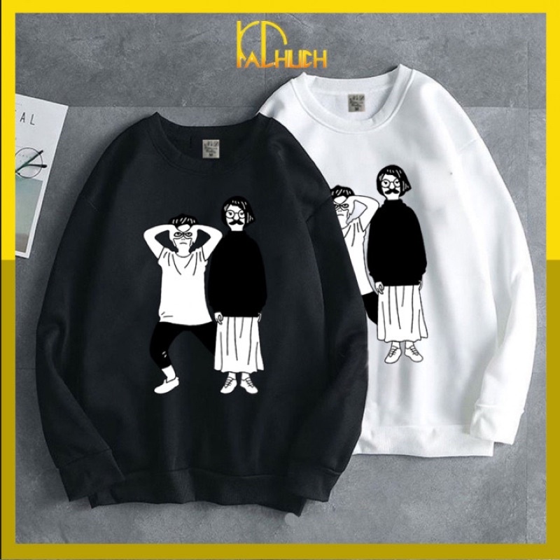 Áo sweater nỉ in hình người lạ mắt form nam và nữ