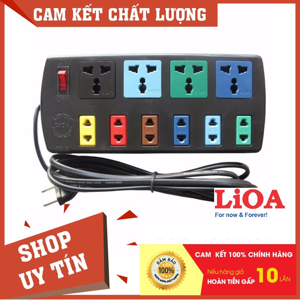 Ổ cắm điện LIOA, 10 lỗ cắm, có công tắc, 2000W, dây dài 3m/5m, mã: 4DN6S