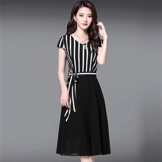 ĐẦM VOAN XÒE SỌC PHỐI DÂY THẮT LƯNG - MS: T1738