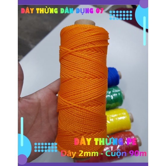 Dây thừng trang trí  PE, HDPE 2mm nhiều màu (cuộn 90m). trang trí nhà cửa, làm đồ handmade, vòng đeo tay