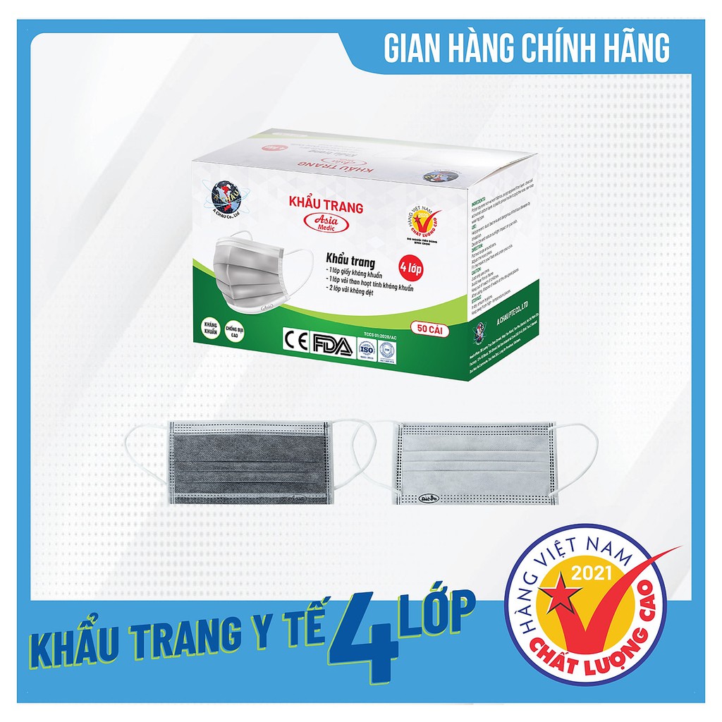 Khẩu trang y tế Asia 4 lớp than hoạt tính cao cấp chống bụi, kháng khuẩn