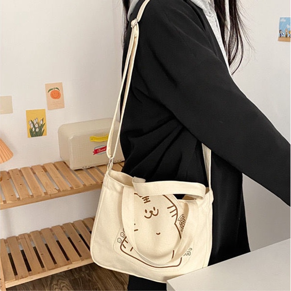 Túi Đeo Vai Bằng Vải Canvas Cỡ Lớn Phong Cách Harajuku Cá Tính