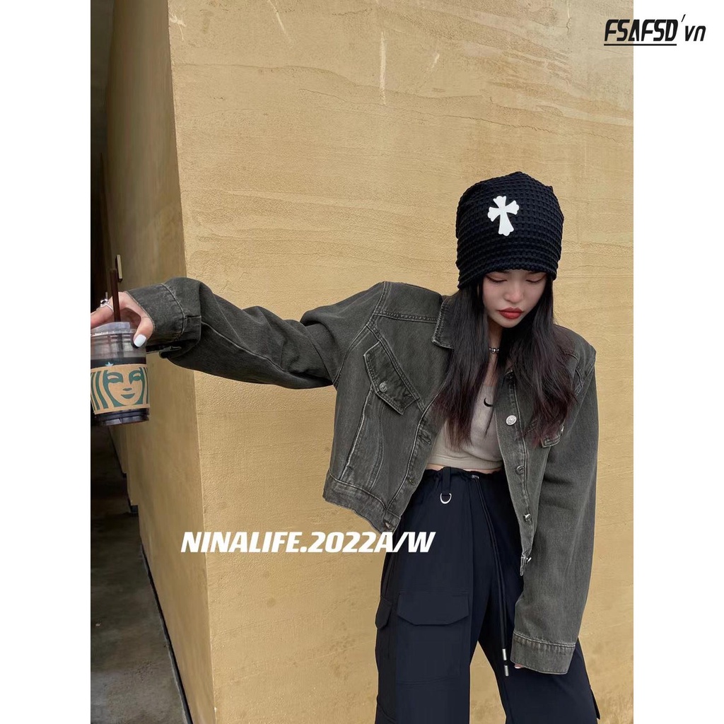 Áo Khoác Denim Dáng Rộng Thiết Kế Mới Thời Trang Mùa Thu Theo Phong Cách Hàn Quốc