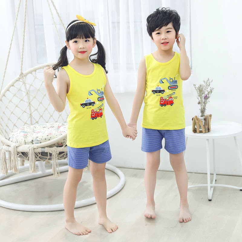 Bộ Áo Thun Sát Nách Phối Quần Short Vải Cotton Thời Trang Mùa Hè Cho Bé 111 Tuổi