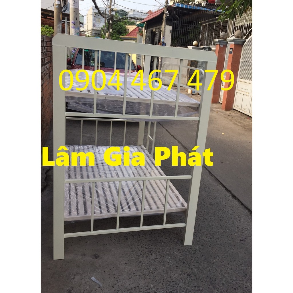 Giường 2 tầng  giường sắt hộp 1m2x1m2 màu kem cao cấp