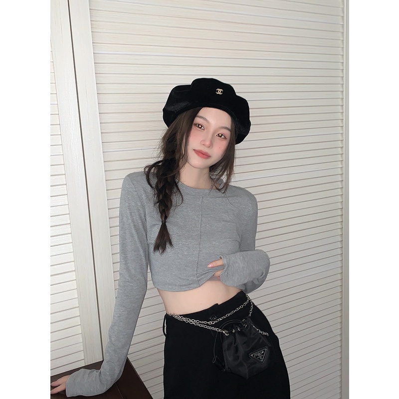 Áo Thun Tay Dài Cổ Tròn Form Ôm Dễ Phối Đồ Thời Trang Hàn Quốc