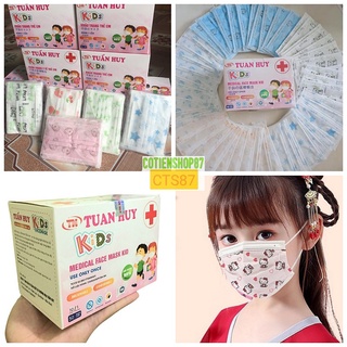 Combo 2 hộp 100 cái Khẩu trang y tế trẻ em Tuấn Huy, 4 lớp bảo vệ phòng chống dịch bệnh và khói bụi.