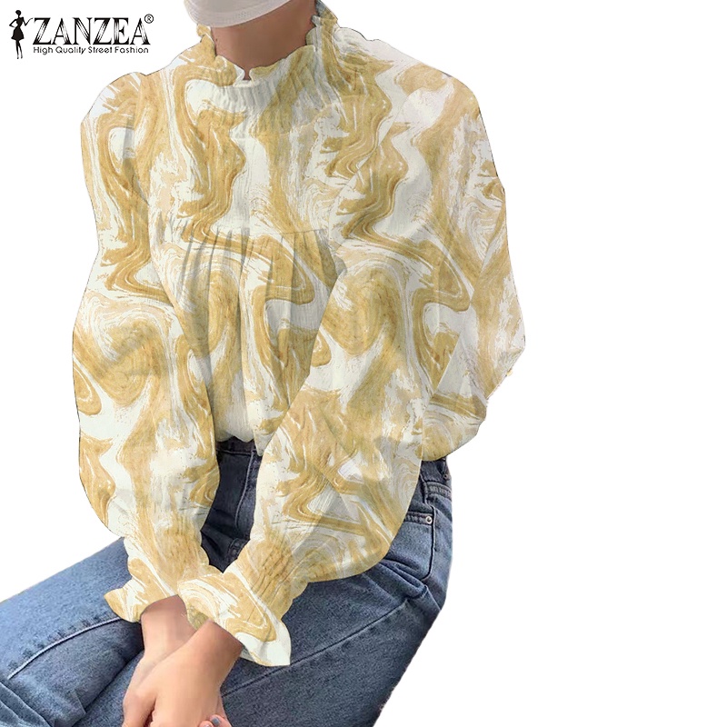 Áo kiểu ZANZEA tay dài cổ xếp ly dáng rộng thời trang cho nữ