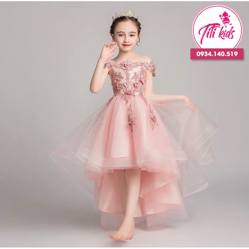 Đầm Công Chúa Bé Gái TITIKIDS Hồng Trễ Vai Đuôi Cá CC058