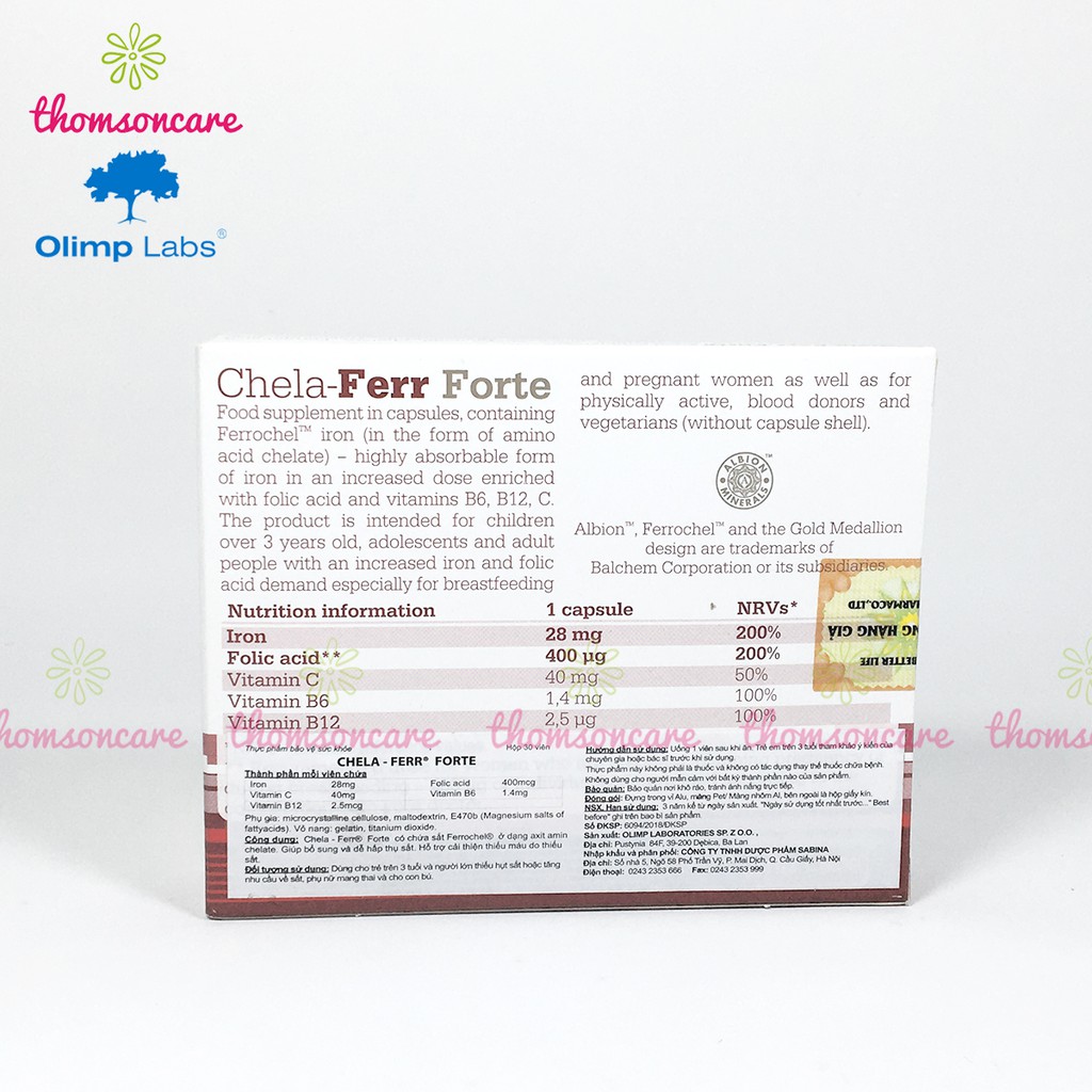 Chela Ferr Forte - bổ sung sắt cho bà bầu - bổ máu từ sắt hữu cơ, Acid Folic - Viên sắt Chelaferr nhập khẩu