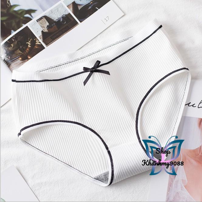 Quần lót Cotton nữ gân tăm phối nơ xinh ngẫu nhiên màu kháng khuẩn thoáng mát QL03NN