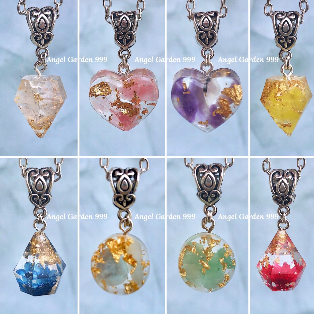 Dây Chuyền Tim Tròn Hoa May Mắn Không Bể Phong Thuỷ Nhiều Màu Cổ Trang Bánh Bèo Tiểu Thư Handmade ANGEL GARDEN 999
