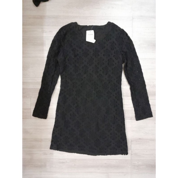 Đầm dáng ngắn ôm body tay dài phối ren đen VNXK black body dress long sleeves with sexy lace xuất khẩu dư xịn