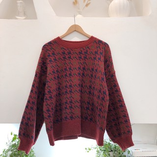 áo len oversize hoạ tiết Houndstooth