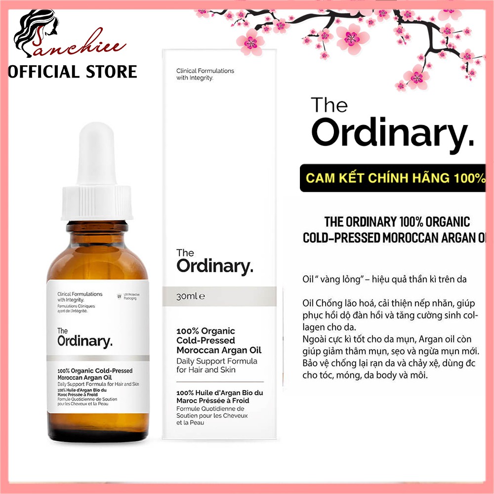 Tinh dầu giảm thâm mụn, nếp nhăn, cấp ẩm. The Ordinary 100% Organic Cold-Pressed Moroccan Argan Oil 30ml