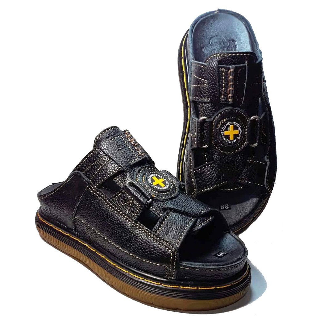 Dép Nam quai ngang Doctor Dr.Martens da bò cao cấp hàng VNSX - Đế Lót Da Bò - Mã D38