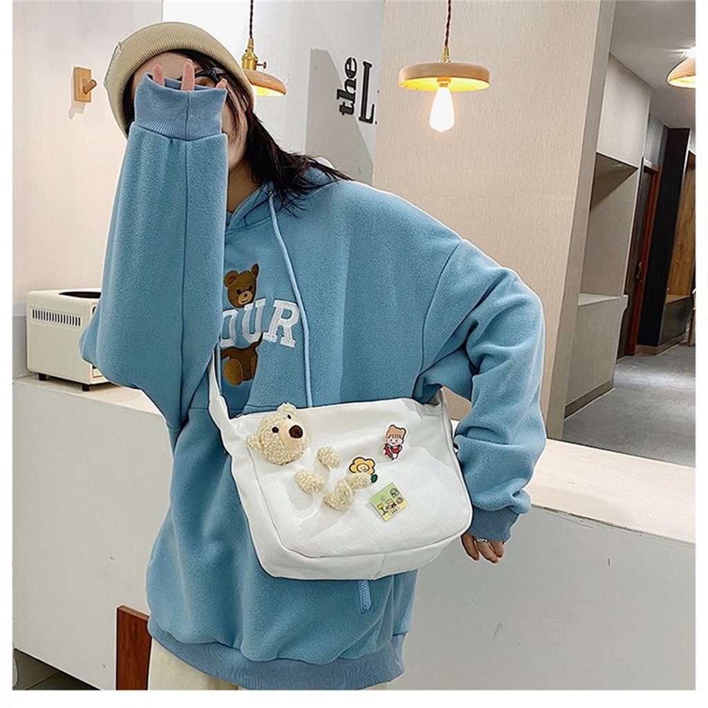 Túi vải dễ thương của phụ nữ 2022 mới phim hoạt hình búp bê gấu nhỏ túi vai vermont055