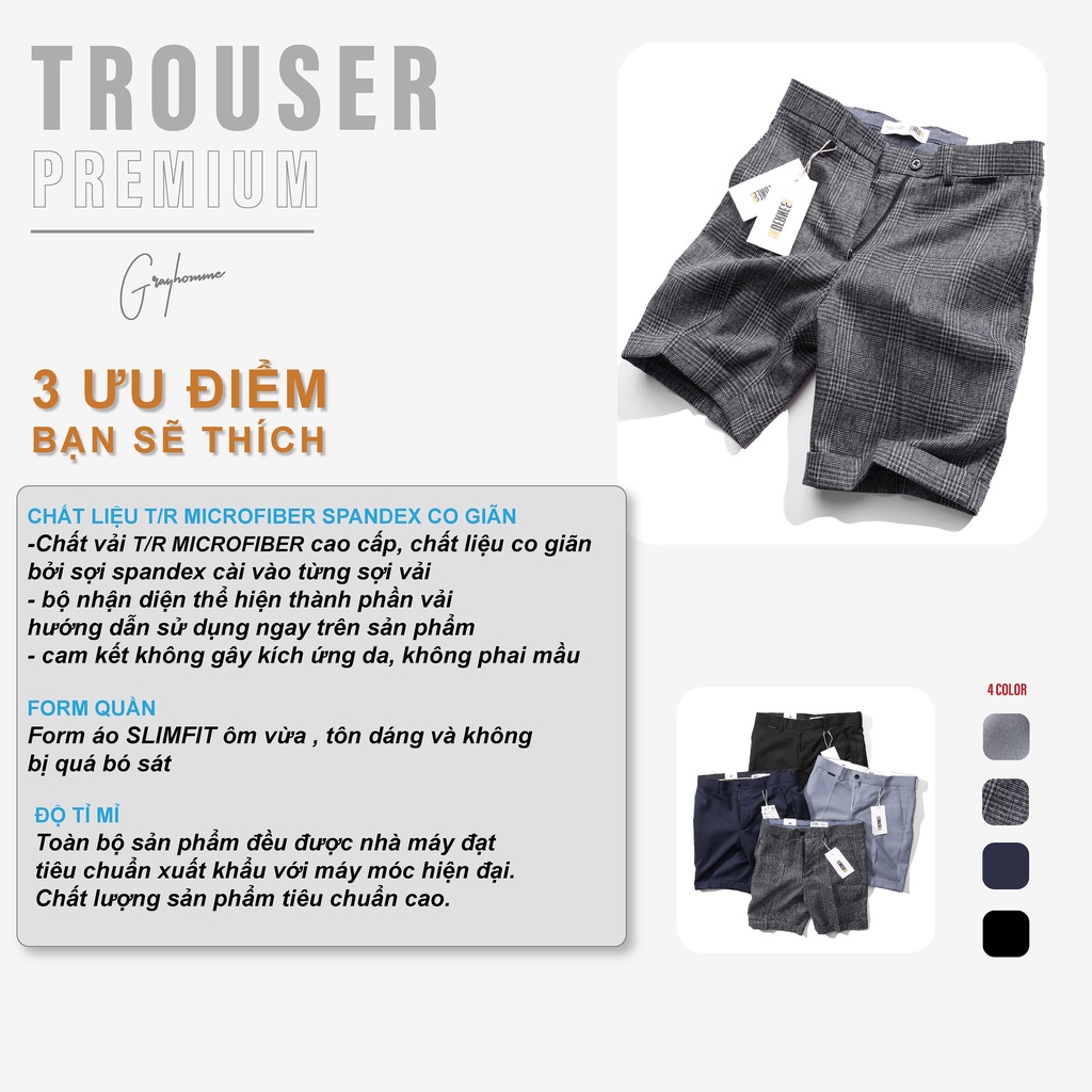 Quần short âu kẻ sọc GRAYHOMME vải cotton co giãn nhẹ kiểu dáng âu ngắn mẫu New