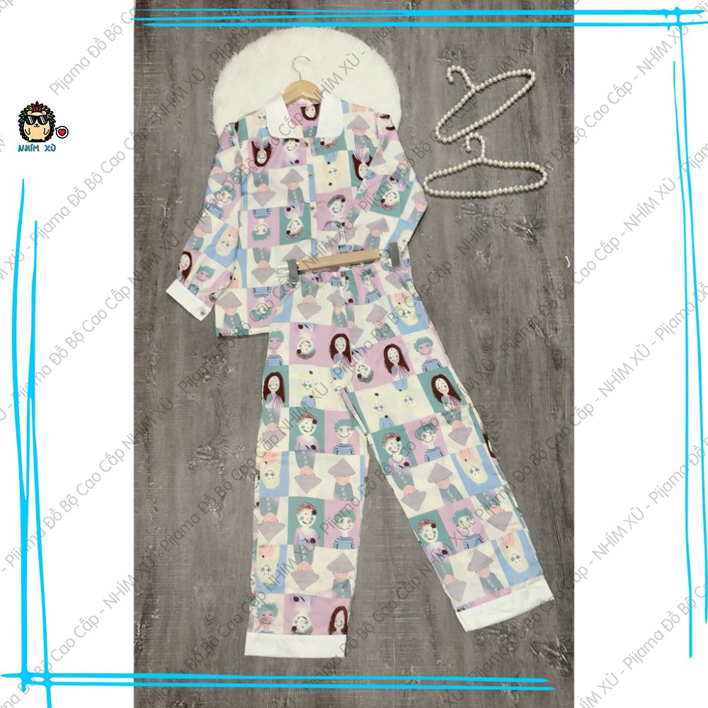 Đồ Bộ Ngủ Pijama Mặc Nhà Áo Tay Dài Quần Dài Vải Satin Cao Cấp Human Art | BigBuy360 - bigbuy360.vn