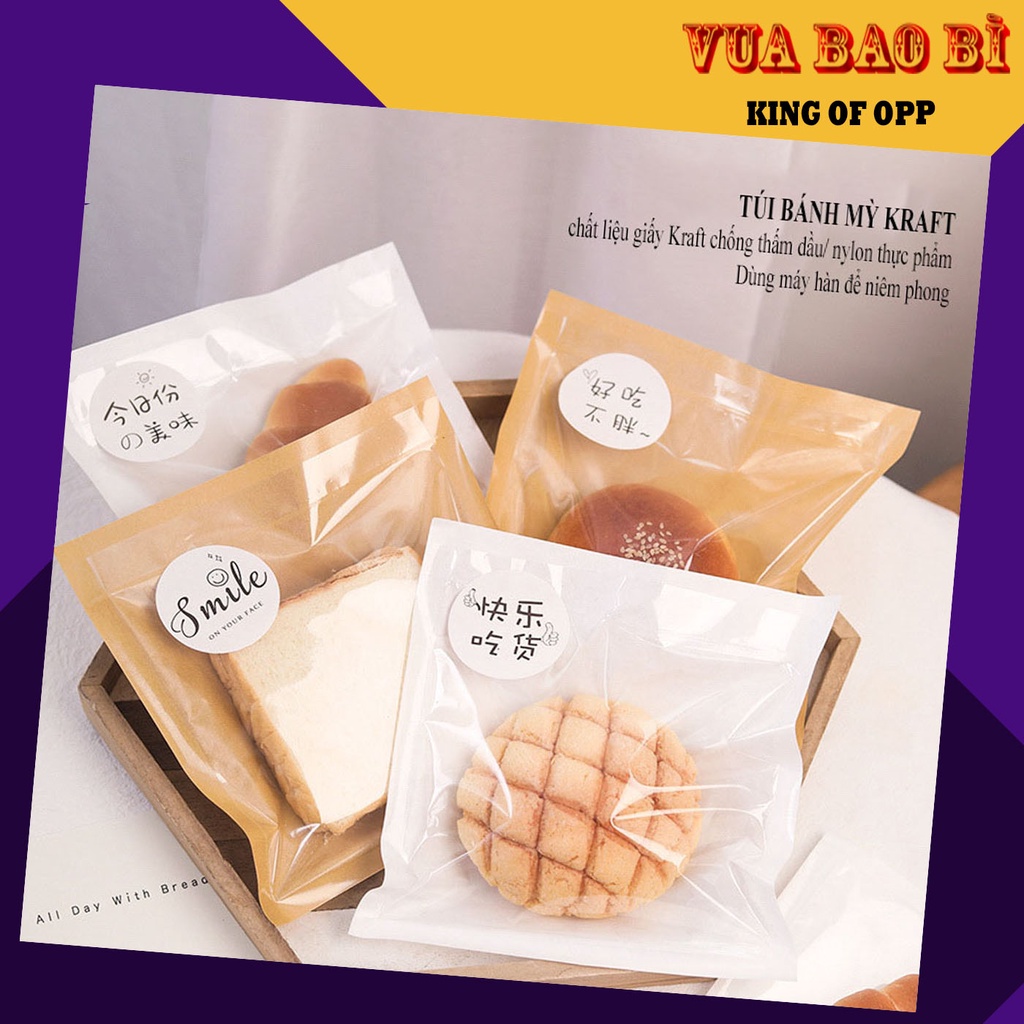 Túi đựng bánh nướng giấy kraft chống thấm dầu, hàn nhiệt, tăng thẩm mỹ