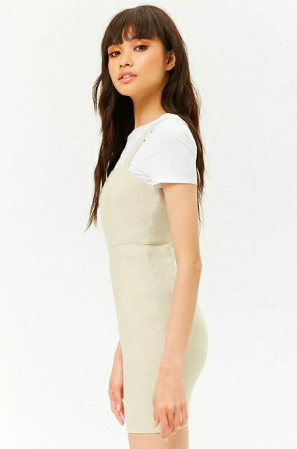 Đầm váy body chất linen F21 màu be kem