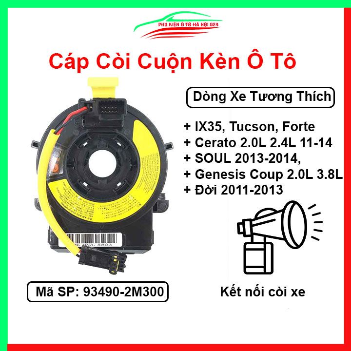 Cáp còi cho xe Tucson IX355, Soul, Forte Cerato Hatch Back, Sportage, SPECTRA, GENESIS 2010-2013 PORTER Mã 93490-2K200