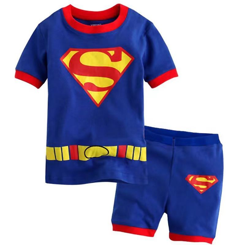 SUGE Bộ Đồ Ngủ Ngắn Tay Họa Tiết Marvel Iron Batman Captain America Người Nhện Cho Bé