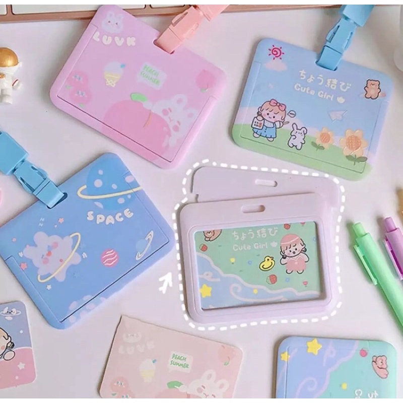 Thẻ đựng bảng tên ngang kèm dây đeo hình thỏ cute