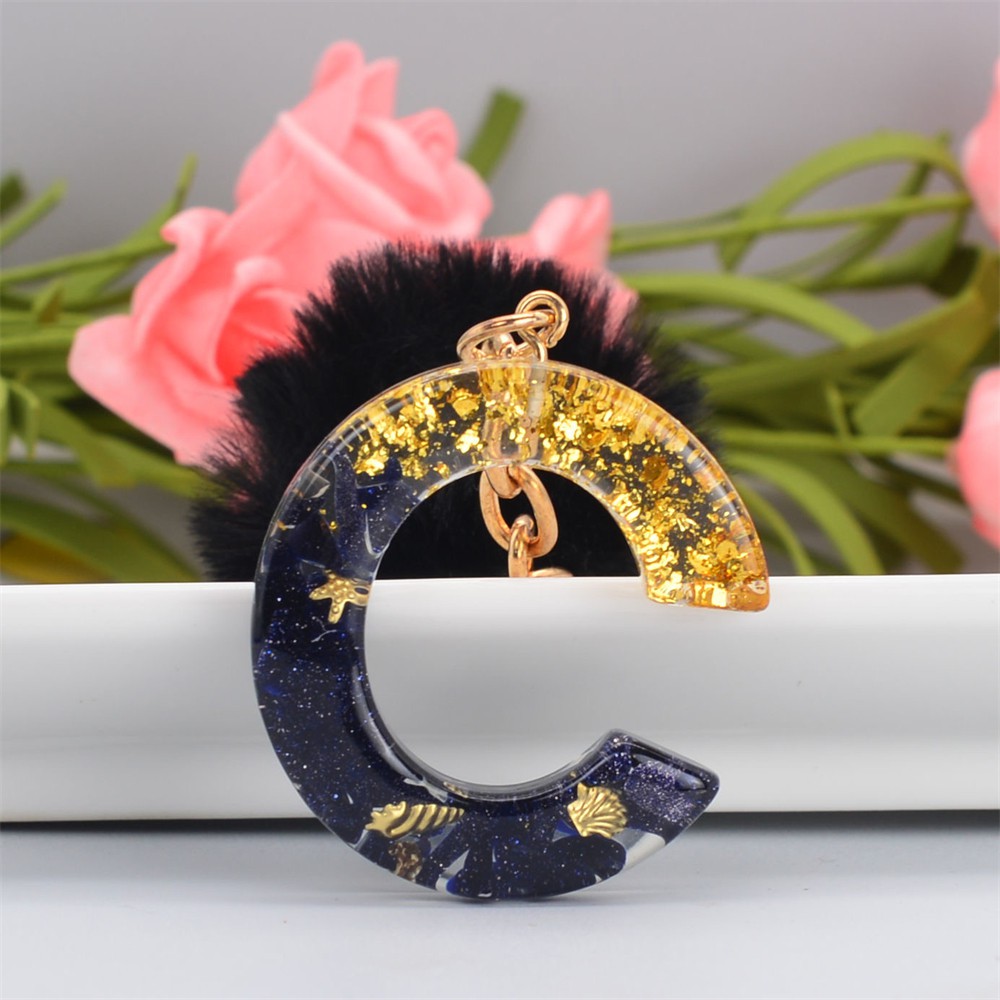 Mới Set 26 Mặt Trang Trí Móc Khóa Hình Chữ Cái Tiếng Anh Màu Đen Đính Lá Vàng Diy Cho Nữ