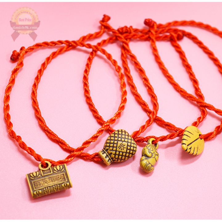 Combo 15 vòng đeo tay dây bện đỏ mặt gỗ phong thủy