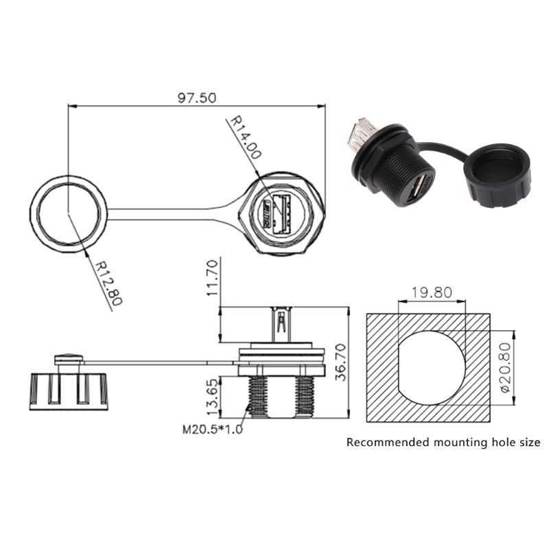 Ổ Cắm Kết Nối USB 2.0 Chống Nước IP67 Chất Lượng Cao