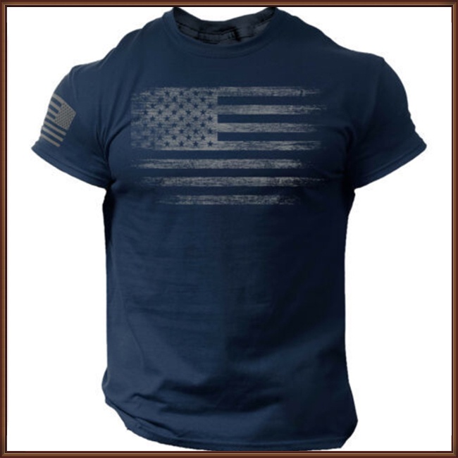 Áo Thun Thể Thao Tay Ngắn Cổ Tròn In Hình Lá Cờ Mỹ Thời Trang Cho Nam