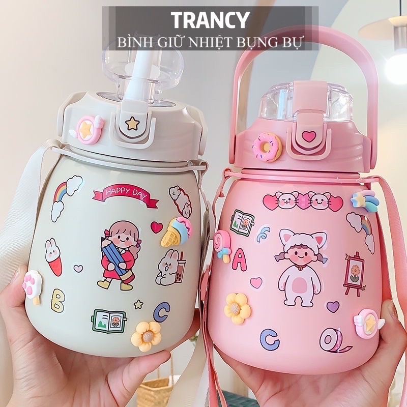 [TẶNG KÈM STIKER] Bình Giữ Nhiệt Bụng To Trancy cute Bình Đựng Nước Inox304 Bụng Bự Dung Tích 1000ML.