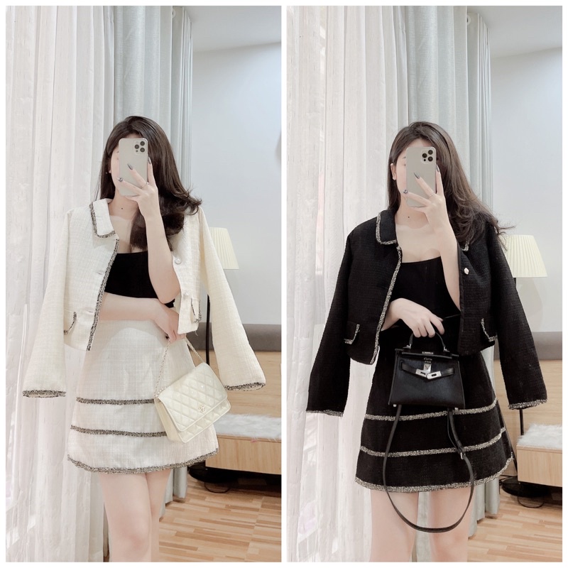Set dạ viền nhũ (đen/trắng)
