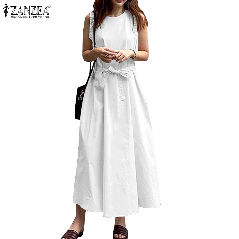 Đầm maxi Zanzea không tay cổ tròn màu trơn sành điệu cho nữ