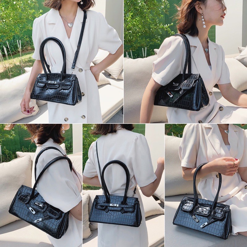 TÚI KẸP NÁCH DÁNG DÀI CÓ DÂY ĐEO CHÉO DA CÁ SAU LOANG MÀU SIÊU ĐẸP ♥️