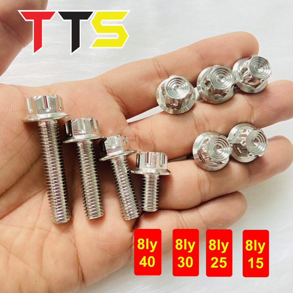 ( 8ly V2 ) Ốc 8LY Salaya V2  size 8ly15, 8ly25, 8ly30, 8ly40 lắp gác chân, treo pô, ghi đông xe máy