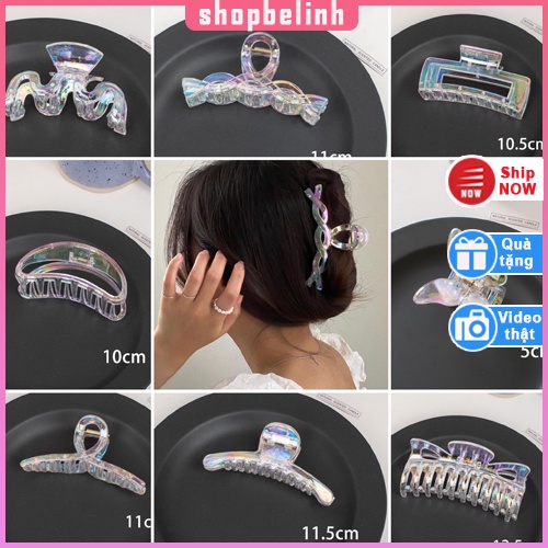 Kẹp tóc càng cua trong suốt ánh cầu vồng, kẹp nhựa acrylic trong suốt kiểu dáng hàn quốc - shopbelinh