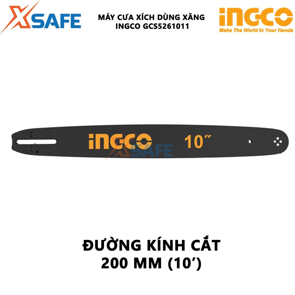 Máy cưa xích x-ăng INGCO GCS5261011 động cơ 2 thì, công suất 0.7KW, đường kính cắt tối đa 200mm -  chính hãng