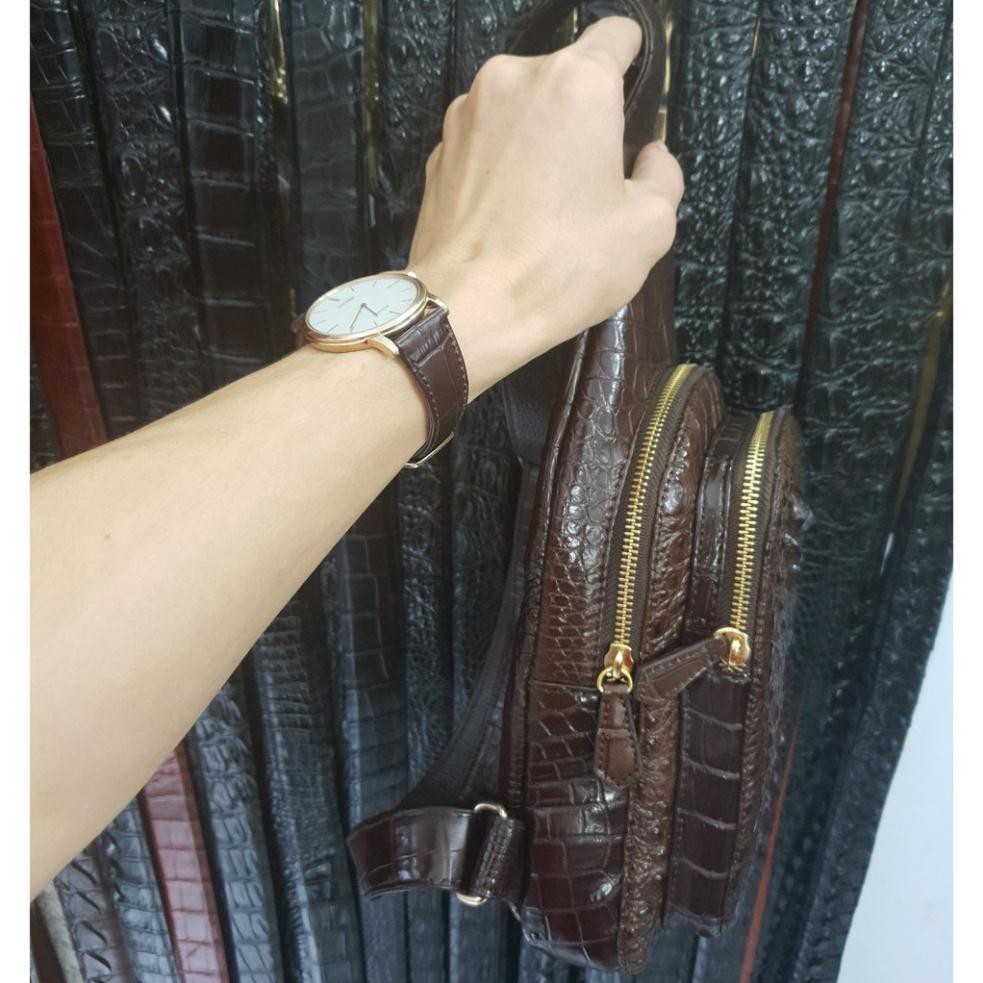 BaLo Handmade Nâu cafe Đeo Chéo Chính Hãng Da Cá Sấu Thật Cực Chất