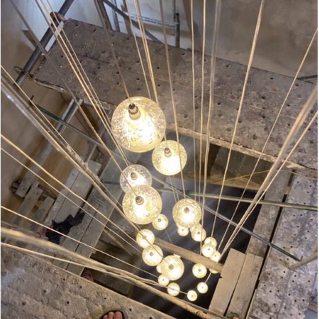 Đèn thông tầng, đèn thả cầu thang 40 trái cầu Thuỷ tinh phale mâm 80cm dây thả 4-10m