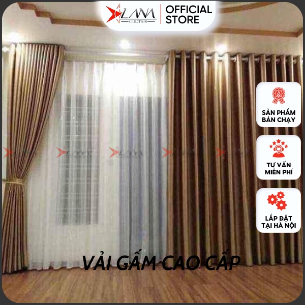 Rèm cửa màu nâu sang trọng họa tiết nhẹ nhàng sang trọng vải gấm cao cấp phù hợp cửa chính, cửa sổ