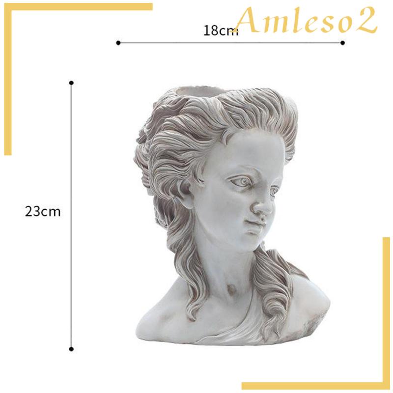 Resin Succulent Plant Flower Pot Greek Goddess Portrait Head Planter White